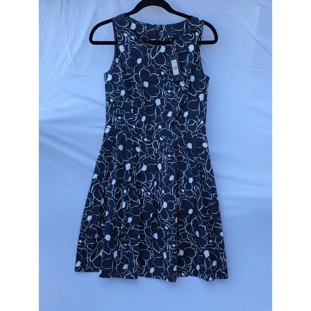 Tommy Hilfiger Womens Navy White Floral Cotton Fit Flare Dress Size 2 NWT